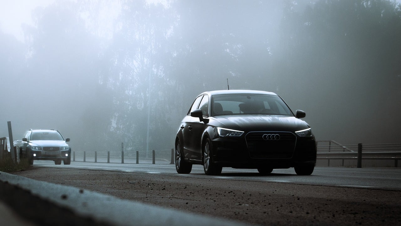 fog, traffic, cars